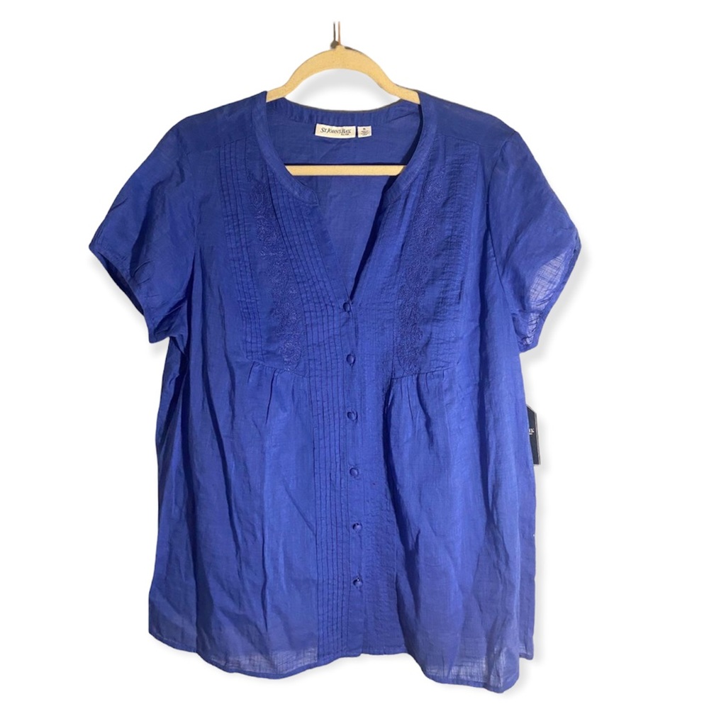 NWT Vintage St Johns Bay Royal Blue 1984 Embroidered Blouse